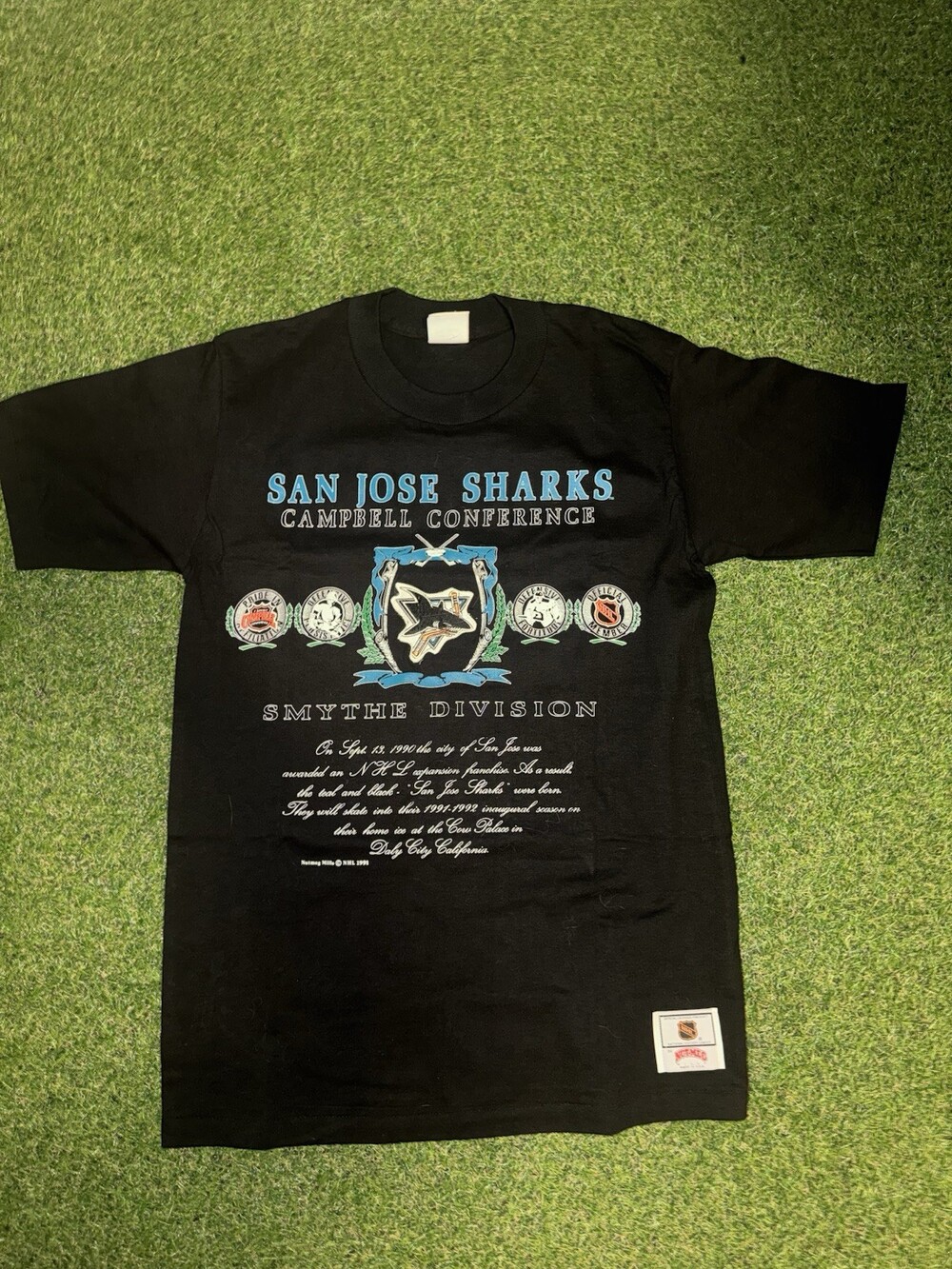 Vintage San Jose Sharks Nutmeg T Shirt Size L NHL